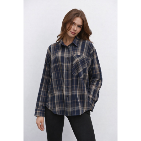 Трендова сорочка oversize у клітинку One Size | жіноча сорочка для вагітних і після | клітинка синя| Український виробник